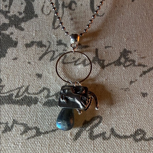 Silver horse, horseshoe,heart & labradorite Charm Necklace - Picture 7 of 8